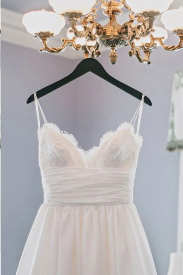 Roycebridal Simple Taffeta A-line Spaghetti Straps Beach Wedding Dresses, Bridal Gown, MW661