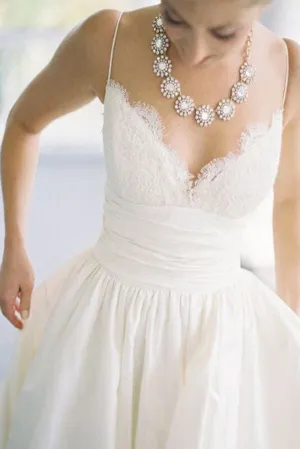 Roycebridal Simple Taffeta A-line Spaghetti Straps Beach Wedding Dresses, Bridal Gown, MW661