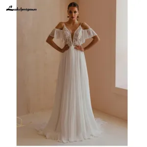 Roycebridal Spaghetti Straps Bridal Dress A Line Chiffon Wedding Dresses