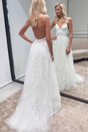 Roycebridal Tulle A-line Lace Appliqued Spaghetti Straps Wedding Dress, Wedding Gown, MW726