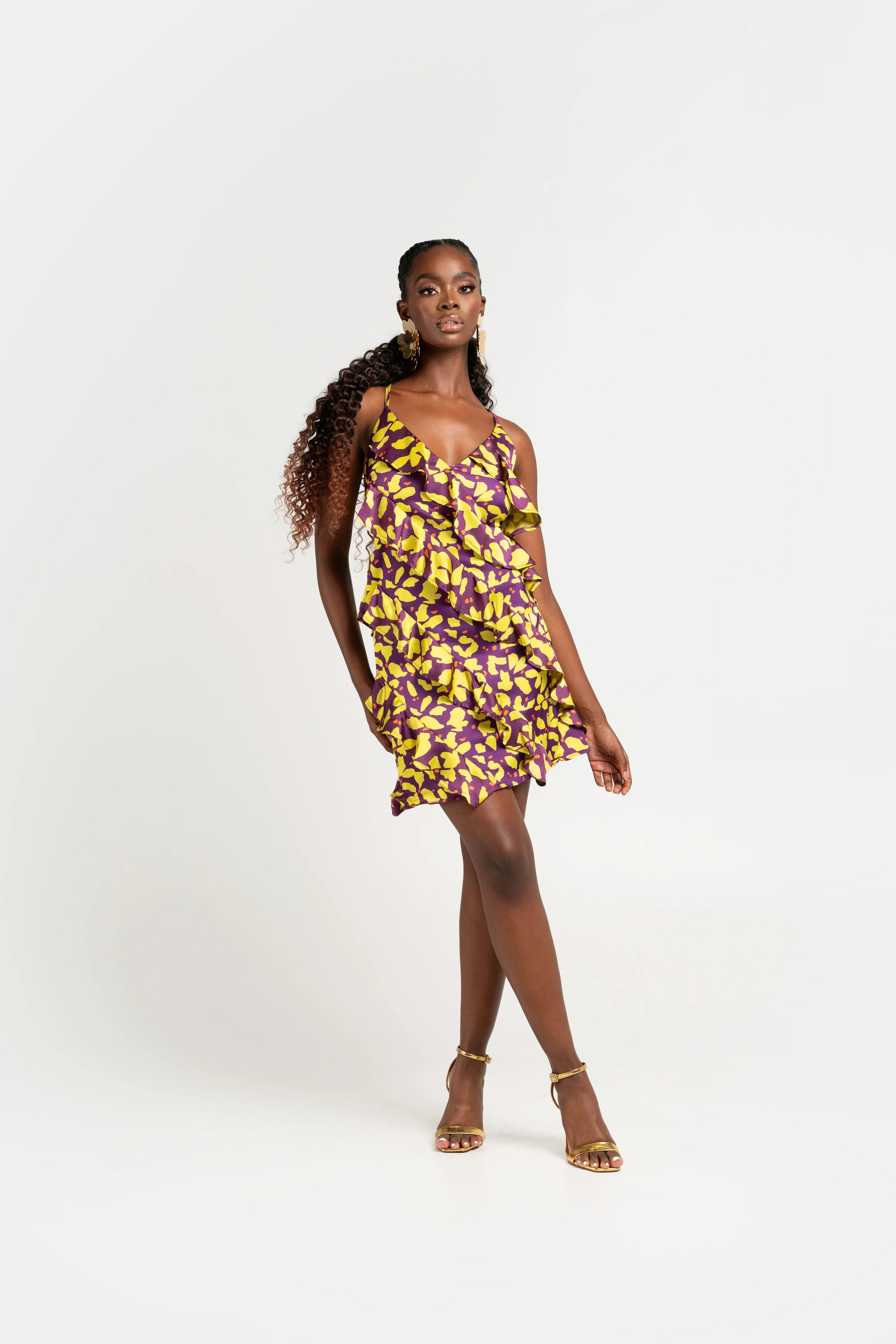 SAKI PURPLE RUFFLE MINI DRESS