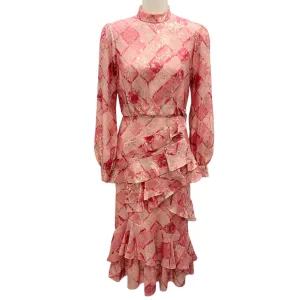 Saloni Rose Check Stars Jacquard Ruffle Dress