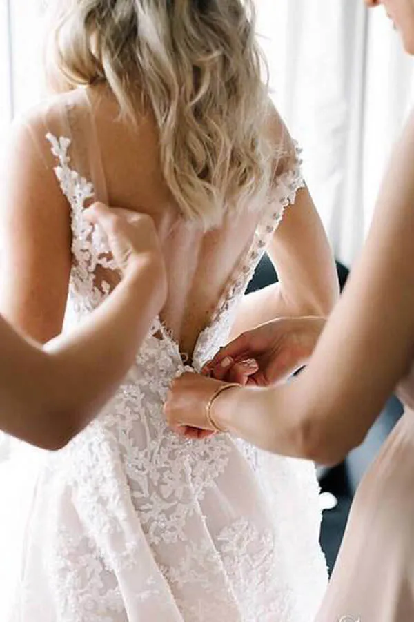 See Through Vintage Lace Illusion Neck Wedding Gowns,MW278
