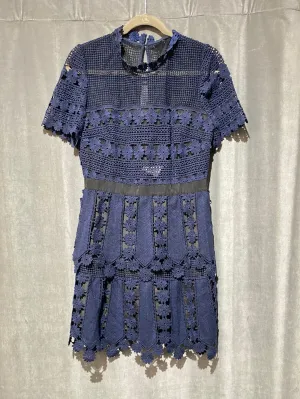 Self Portrait Navy Teardrop Lace Dress Short Sleeve