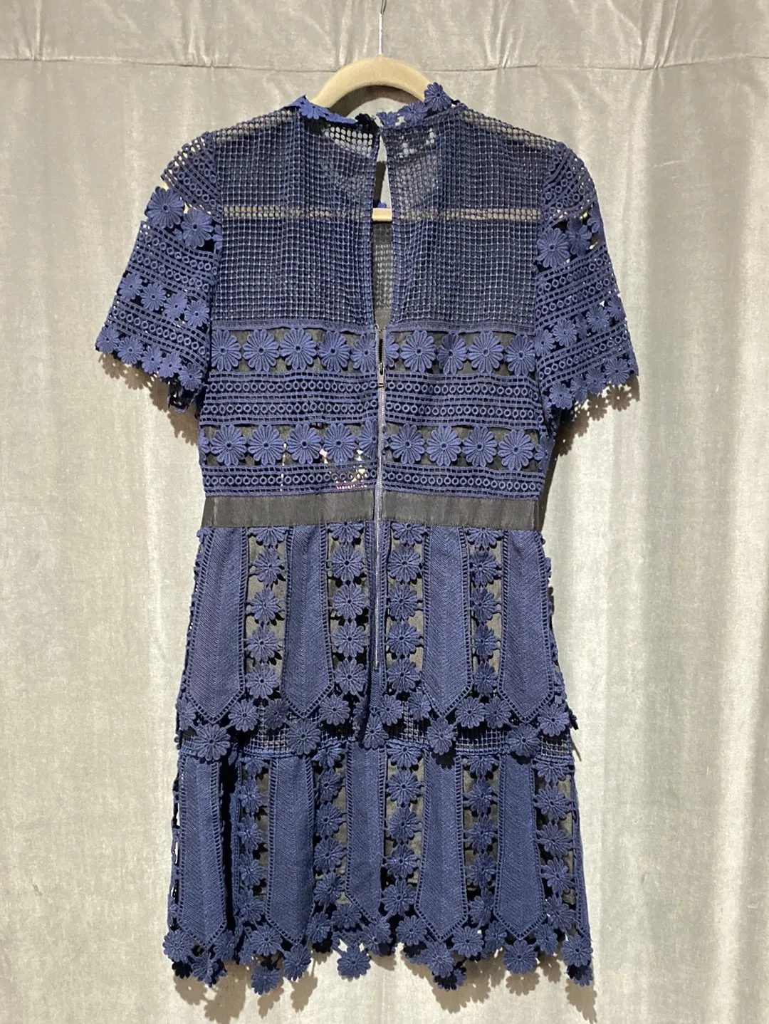 Self Portrait Navy Teardrop Lace Dress Short Sleeve