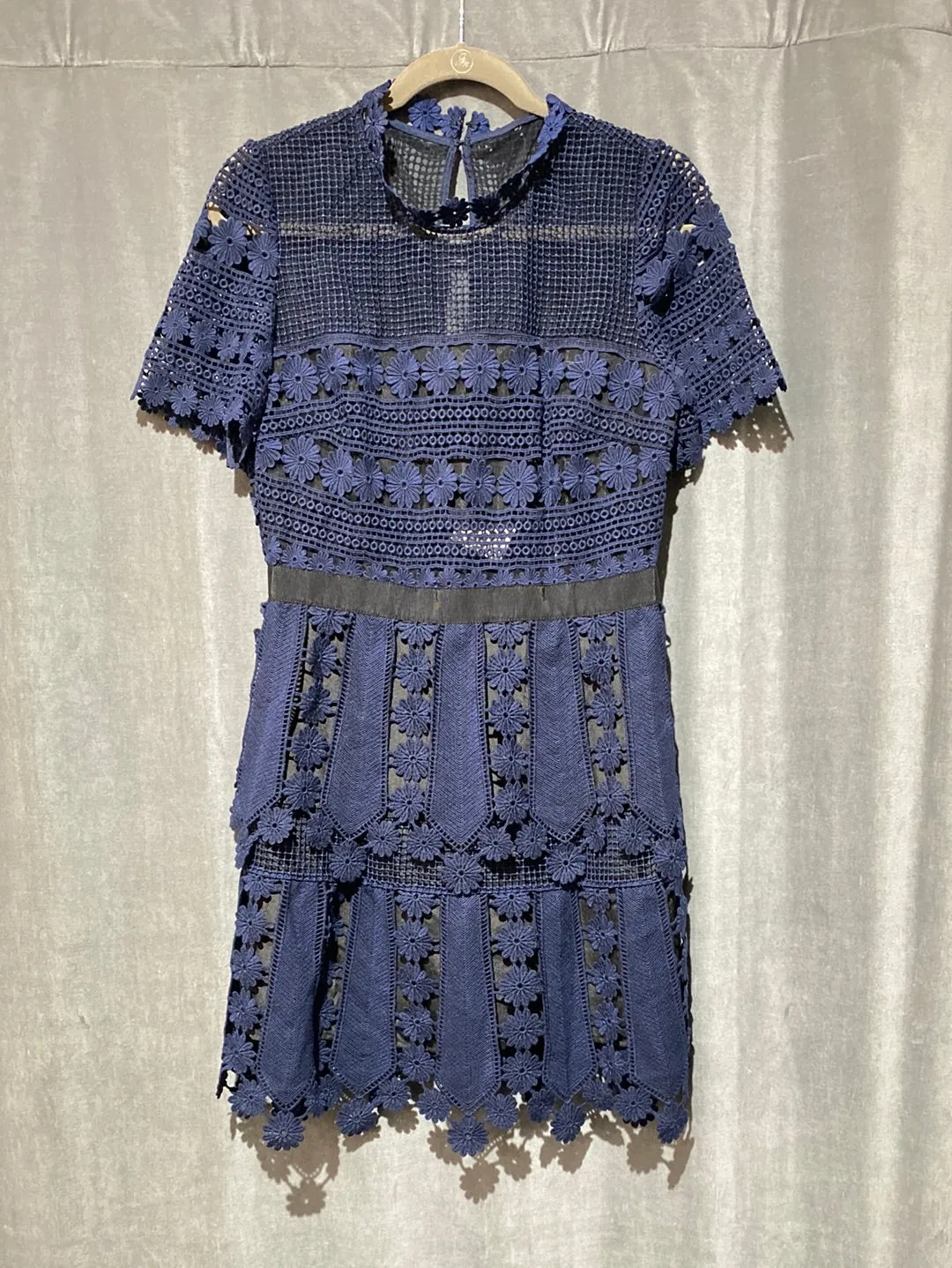 Self Portrait Navy Teardrop Lace Dress Short Sleeve