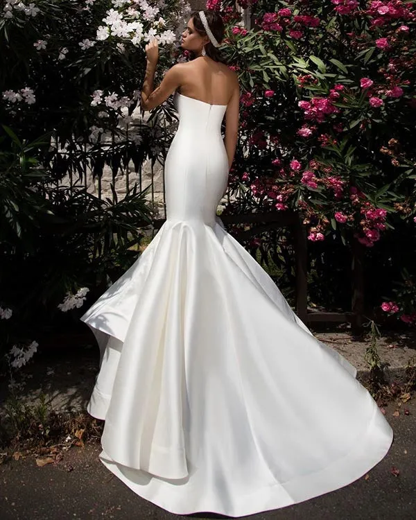 Sexy Mermaid Wedding Dresses Sweetheart 2018 Modest Satin Ruffles Wedding Gowns for Brides