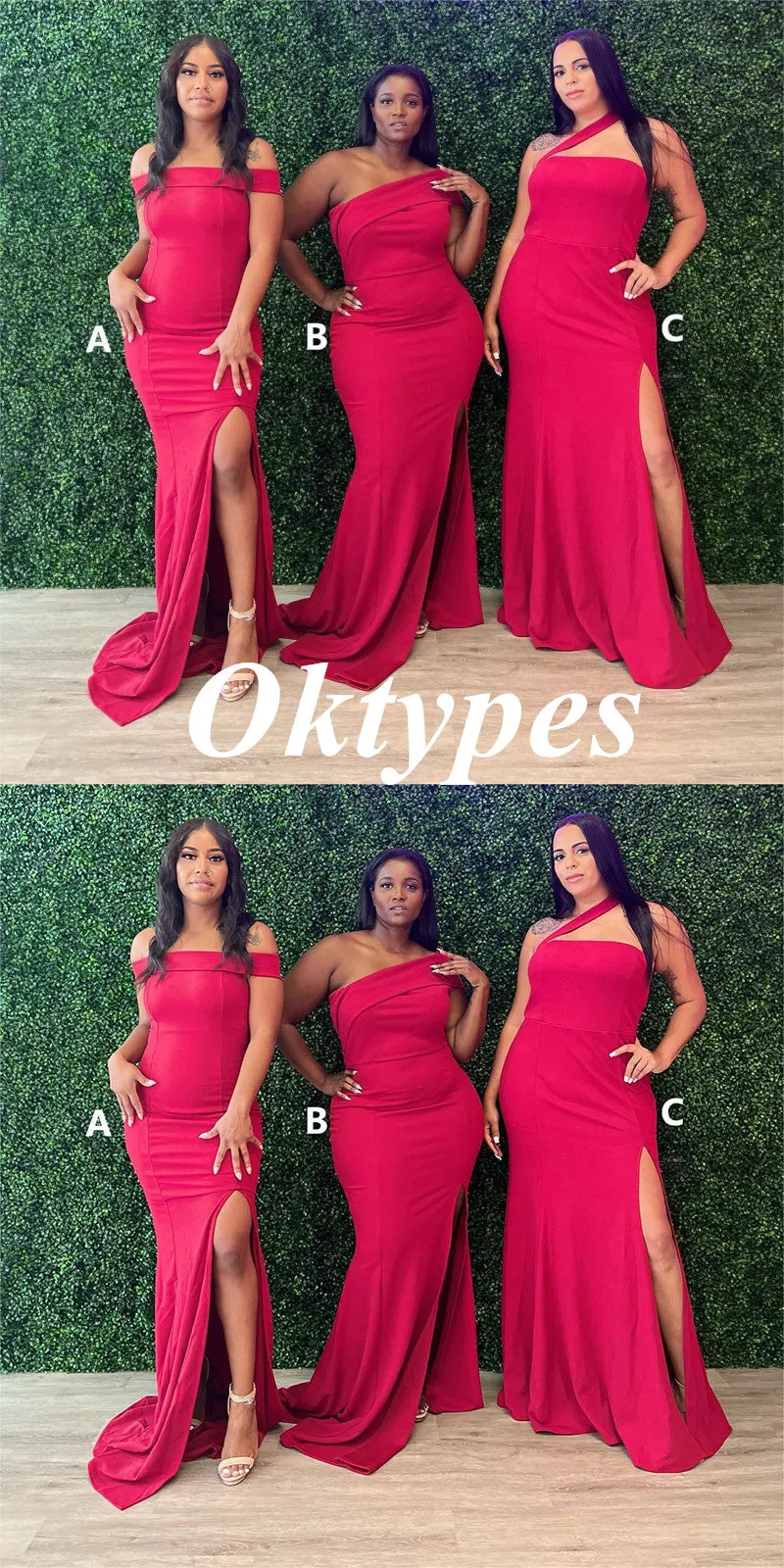 Sexy Mismatched Soft Satin Side Slit Mermaid Floor Length Bridesmaid Dresses, BDS0341