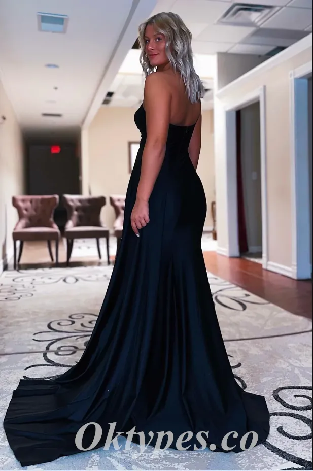 Sexy Satin One Shoulder Mermaid Long Prom Dresses With Trailing,PDS0595