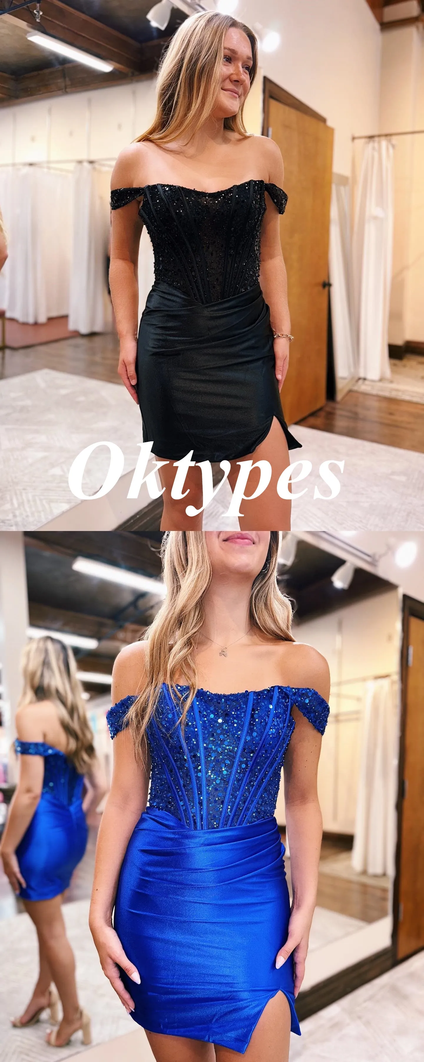 Sexy Soft Satin Off Shoulder Side Slit Sheath Mini Dresses/ Homecoming Dresses With Beading, PDS0543