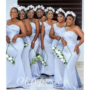 Sexy Soft Satin One Shoulder Sleeveless Mermaid Floor Length Bridesmaid Dresss, BDS0265