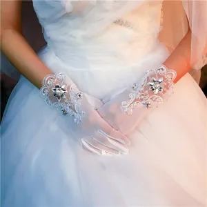 Short Finger Rhinestone Wedding Gloves, Women Bridal Gloves, TYP0637