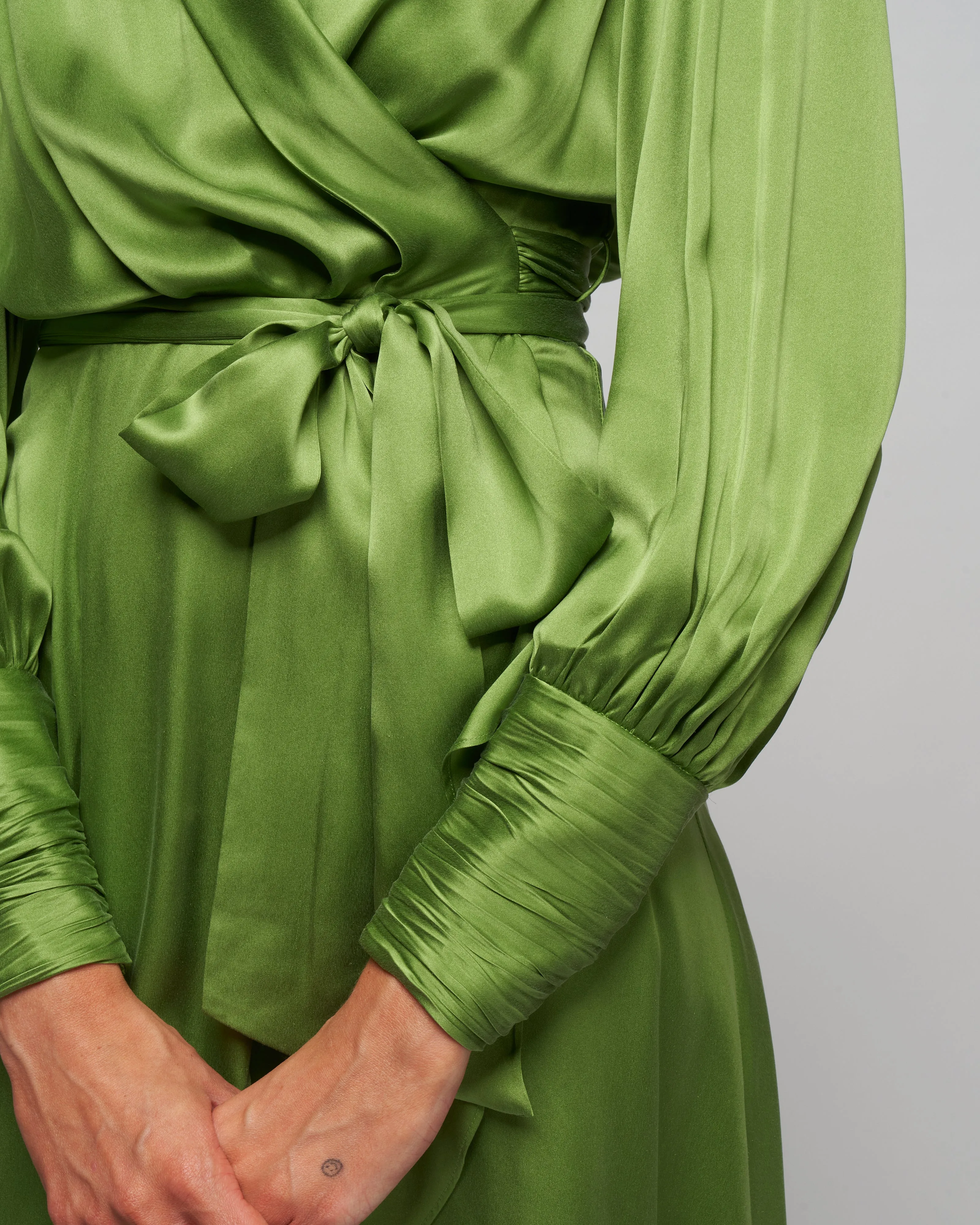 silk wrap midi dress - olive