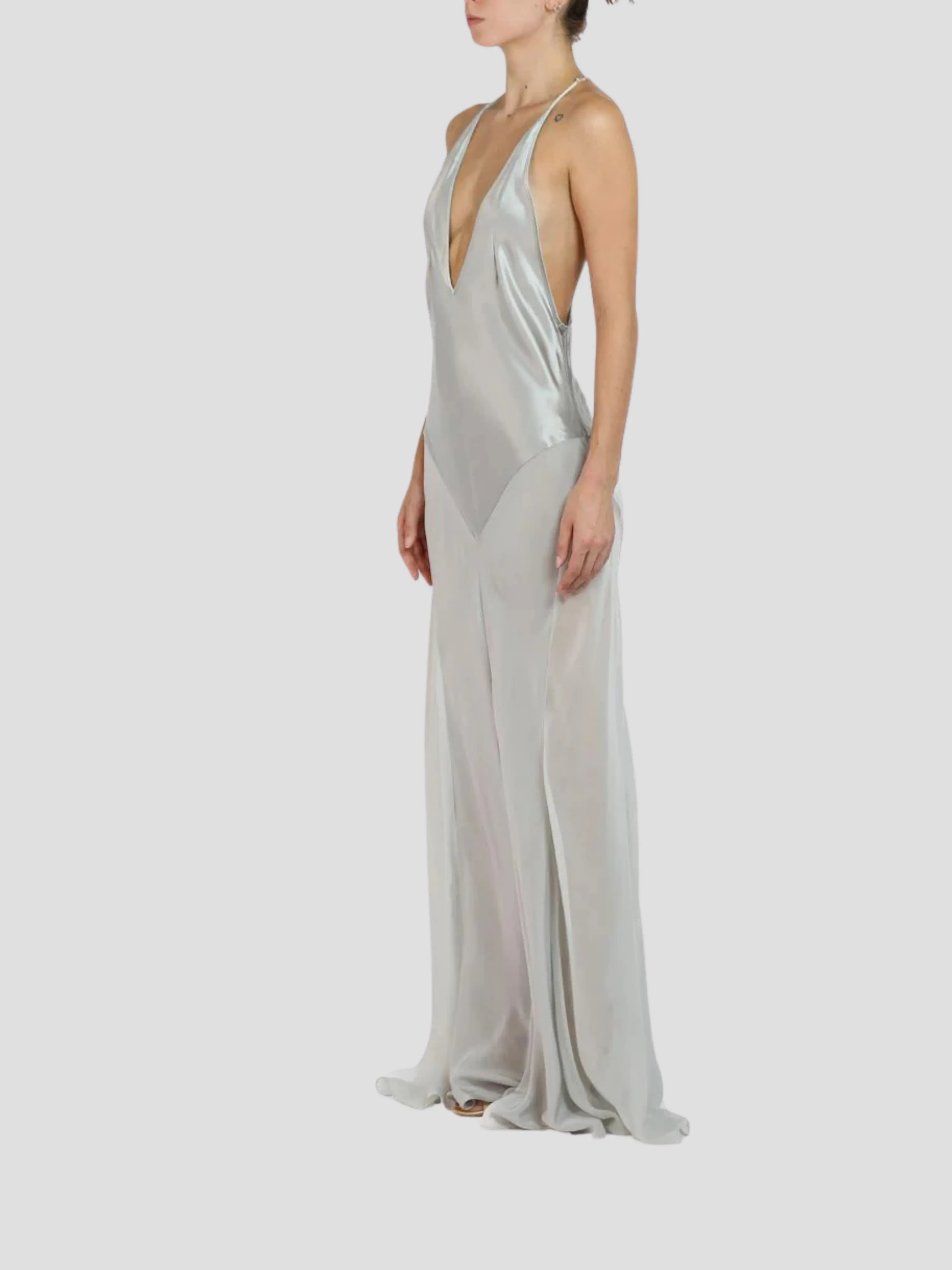 Silver Silk Charmeuse Bias Cut Slip Gown