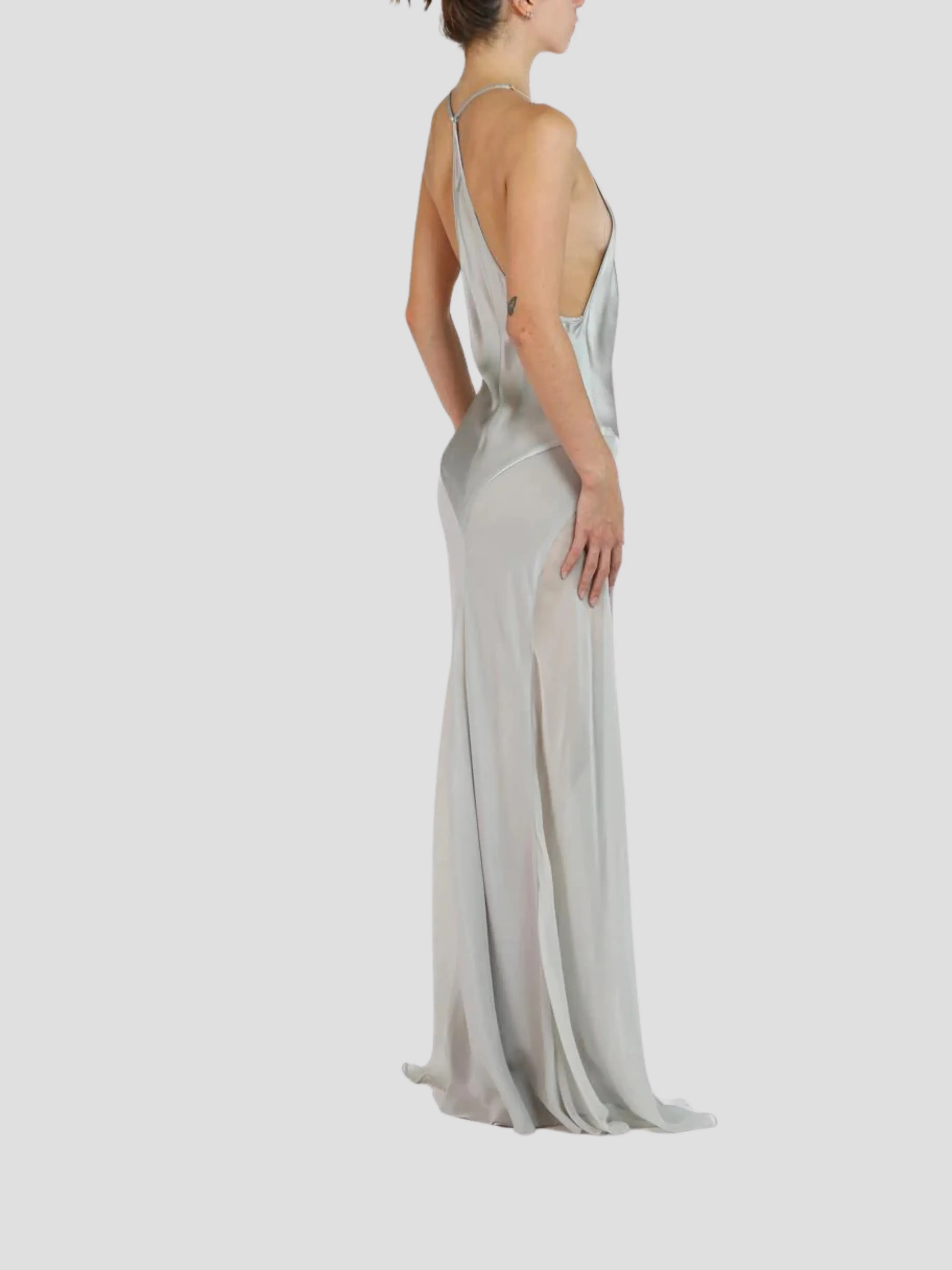 Silver Silk Charmeuse Bias Cut Slip Gown