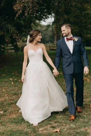 Simple A-line Chiffon Sweetheart Strapless Wedding Dresses, Bridal Gowns, MW792