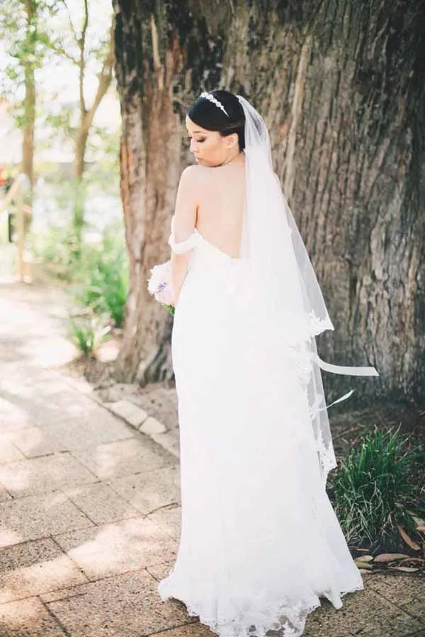 Simple Chiffon Off-the-Shoulder Beach Wedding Dresses, Bridal Dresses, MW699