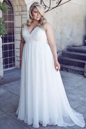 Simple Floor-length V-Neck Empire Chiffon Bridal Gown-MK_705600
