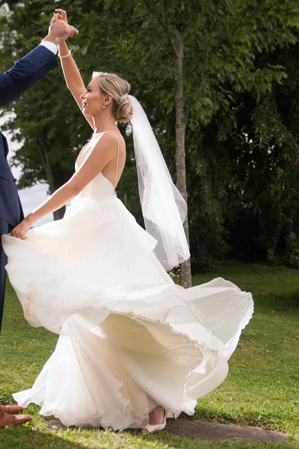 Simple Ivory A-line V-neck Backless Wedding Dresses, Beach Wedding Dress, MW557