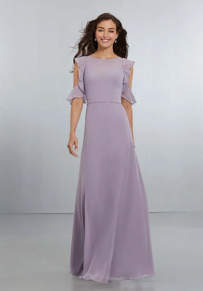 Simple Lilac Bridesmaid Dresses Bateau Sleeveless Chiffon Party Gowns 2018