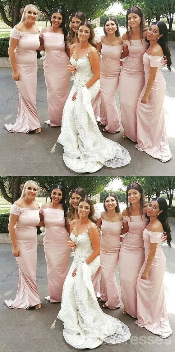 Simple Pink Mermaid Off Shoulder Maxi Long Bridesmaid Dresses For Wedding,WG1785