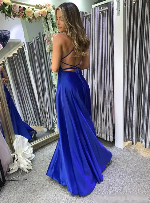 Simple Royal Blue Satin Prom Dresses Long Sleeveless Cheap Evening Dress UK