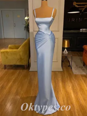 Simple Satin Spaghetti Straps Mermaid Long Prom Dresses,PDS0732