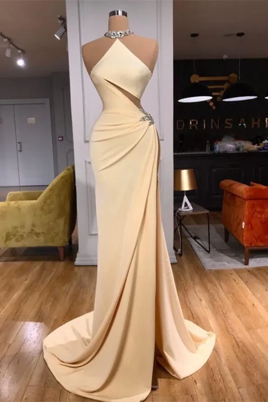 Simple Sleeveless Long Evening Dress Mermaid Prom Dress with Side Slit