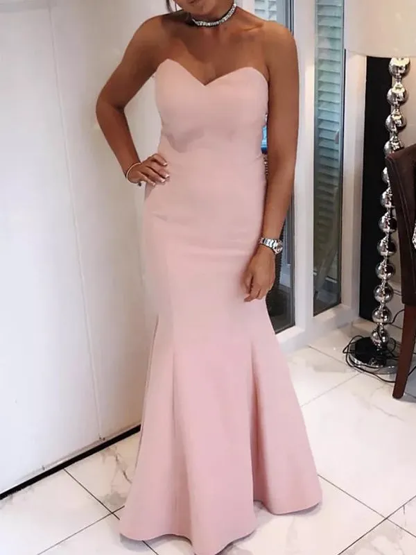 Simple Sweetheart Sleeveless Mermaid Satin Long Prom Dresses Online, OL579