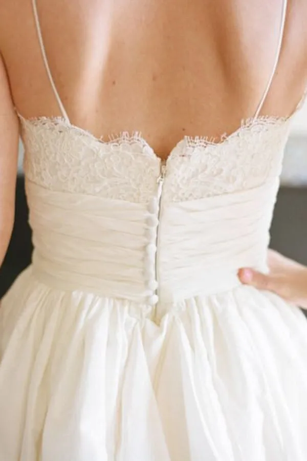 Simple Taffeta A-line Spaghetti Straps Beach Wedding Dresses, Bridal Gown, MW661