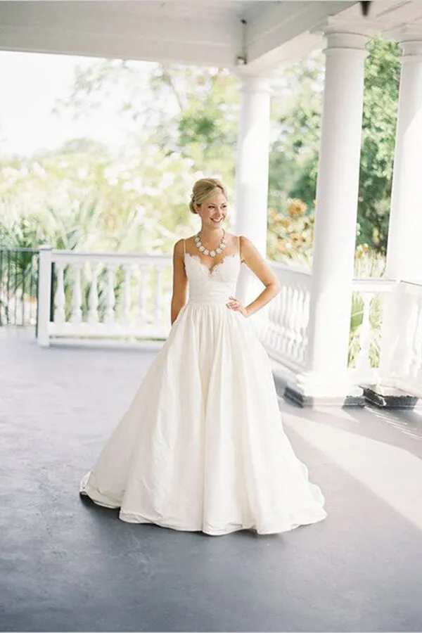 Simple Taffeta A-line Spaghetti Straps Beach Wedding Dresses, Bridal Gown, MW661