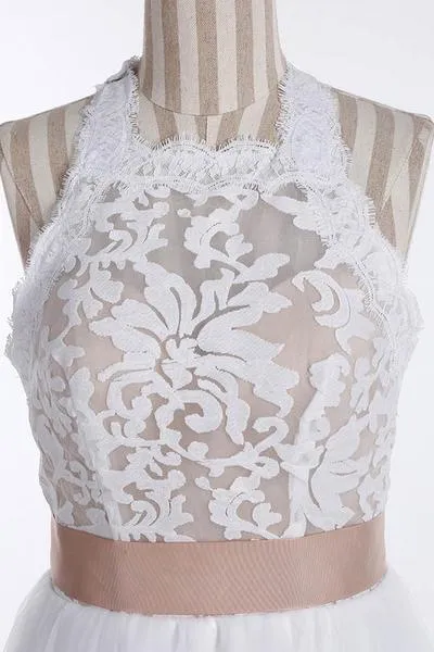 Simple Tulle Jewel Lace Top Sleeveless Floor-Length Wedding Dresses, MW213