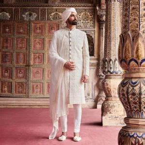 Simplistic White Sherwani  for Groom