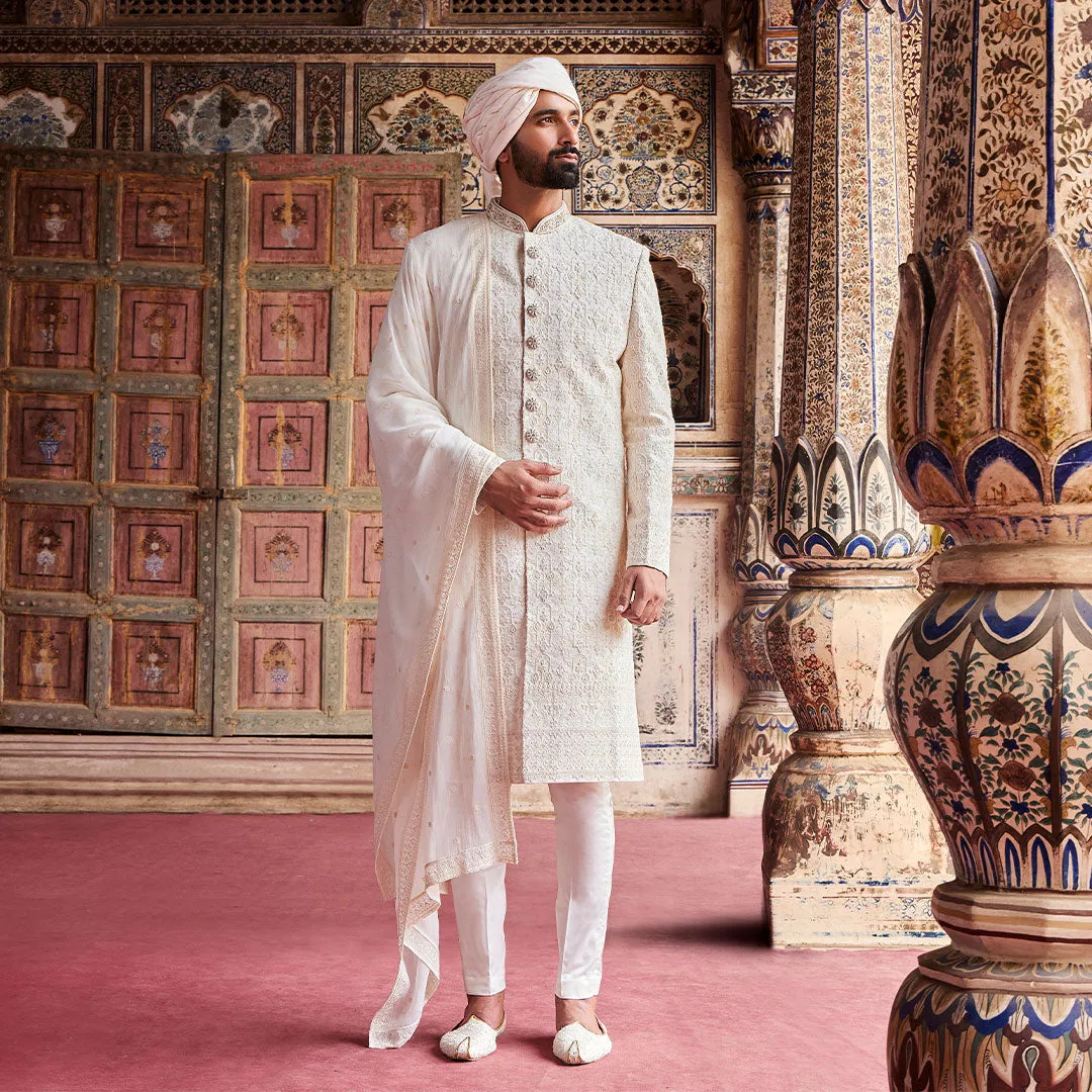 Simplistic White Sherwani  for Groom