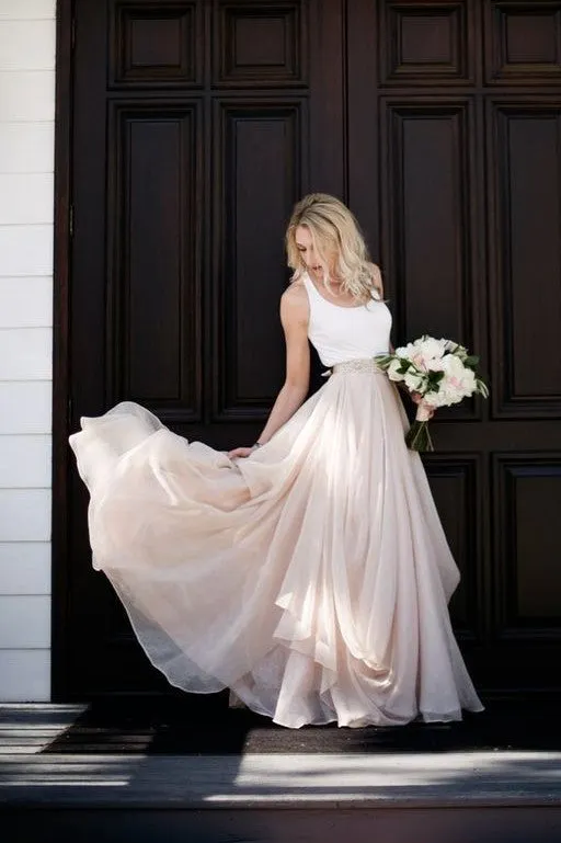 Sleeveless Spandex Chiffon Rustic Wedding Dress with Stones Belt