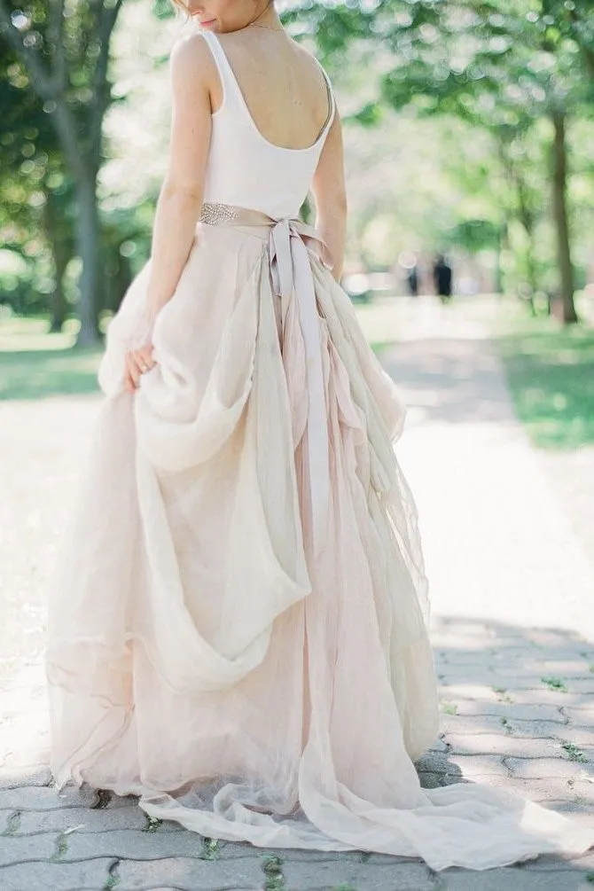 Sleeveless Spandex Chiffon Rustic Wedding Dress with Stones Belt