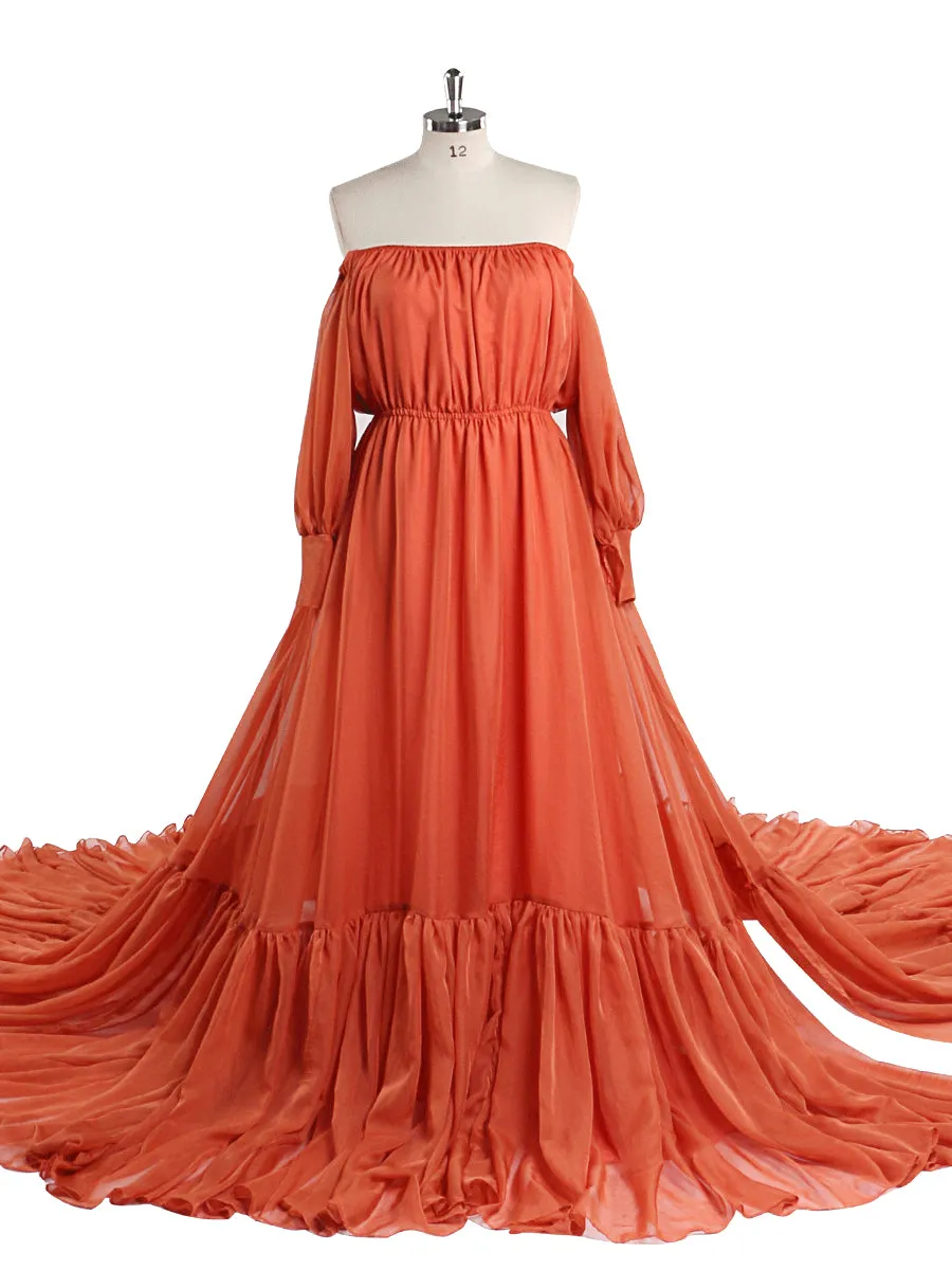 Soft Silk Chiffon Dress  Big Skirt Maternity Gown for Baby Shower Photography Dresses YEWEN YW220901