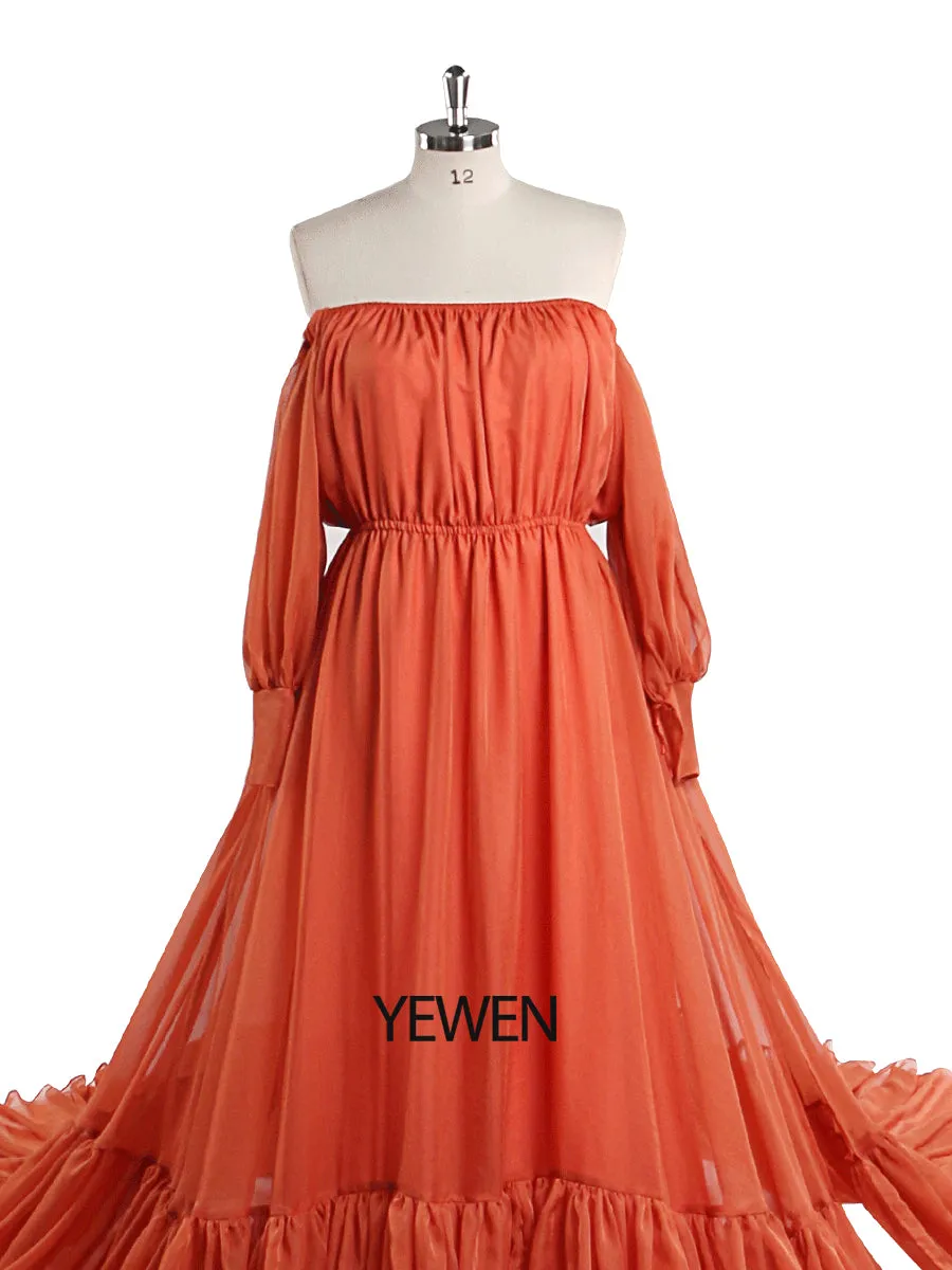 Soft Silk Chiffon Dress  Big Skirt Maternity Gown for Baby Shower Photography Dresses YEWEN YW220901