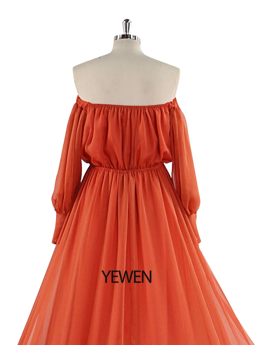 Soft Silk Chiffon Dress  Big Skirt Maternity Gown for Baby Shower Photography Dresses YEWEN YW220901