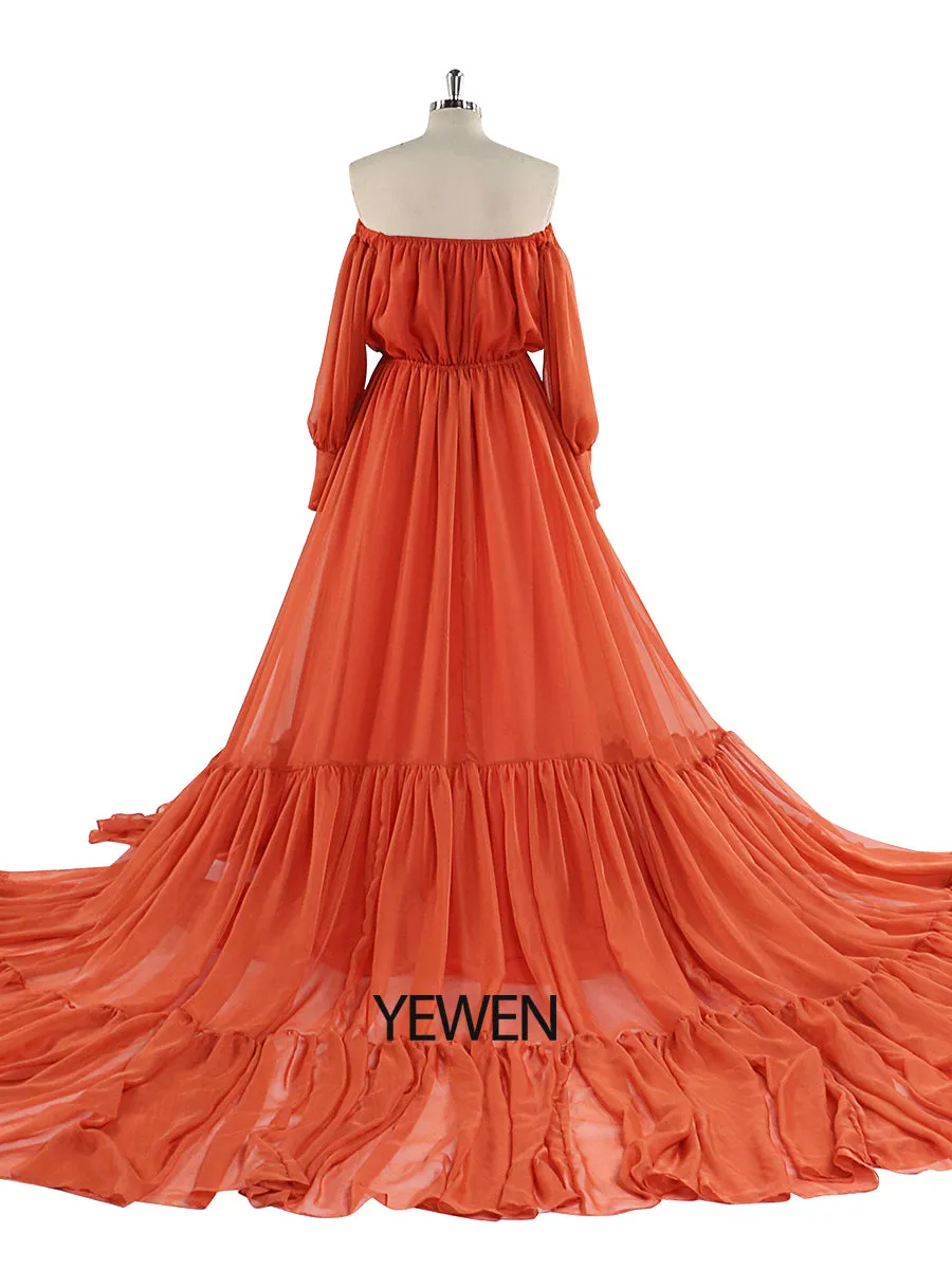 Soft Silk Chiffon Dress  Big Skirt Maternity Gown for Baby Shower Photography Dresses YEWEN YW220901