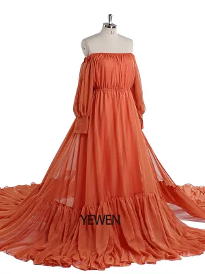 Soft Silk Chiffon Dress  Big Skirt Maternity Gown for Baby Shower Photography Dresses YEWEN YW220901