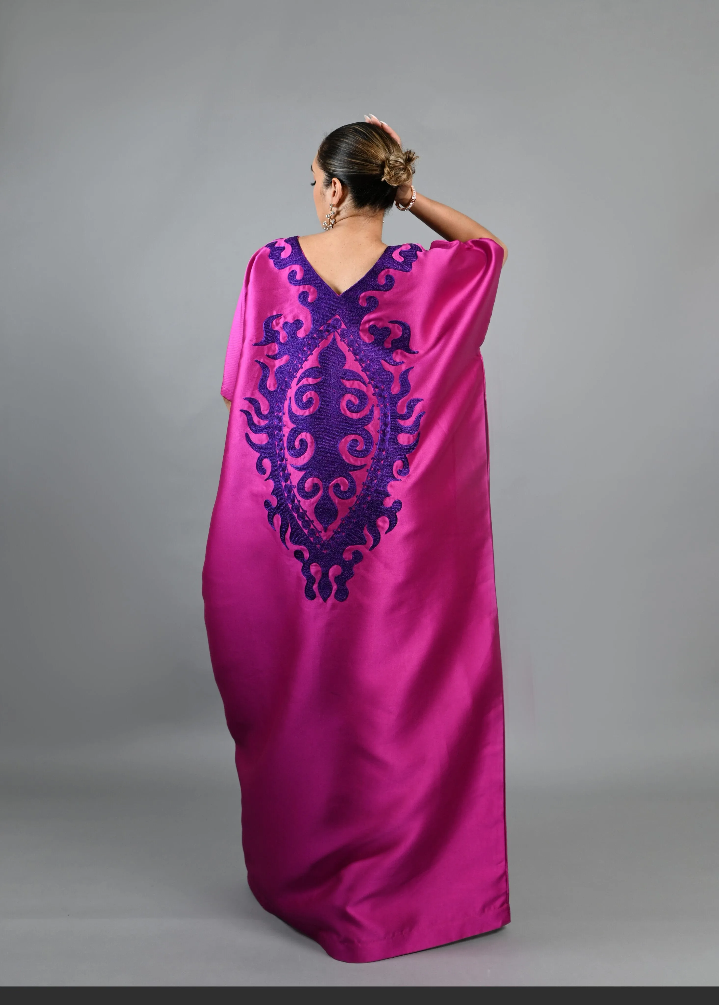 Soso Boubou (pink color with purple embroidery) -African maxi dress