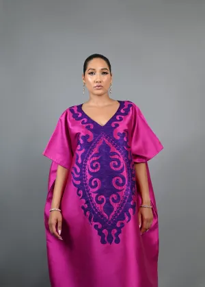 Soso Boubou (pink color with purple embroidery) -African maxi dress