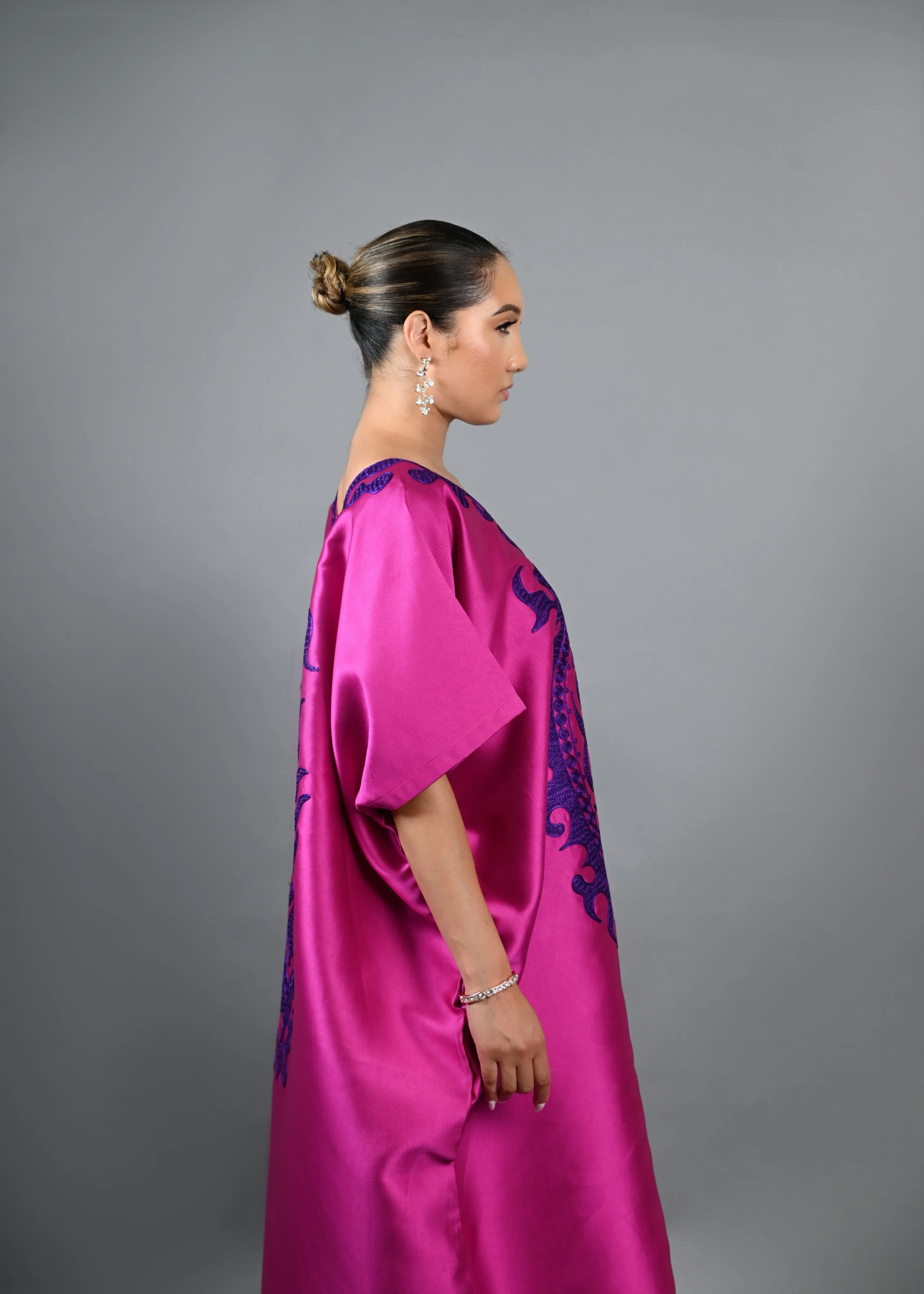 Soso Boubou (pink color with purple embroidery) -African maxi dress