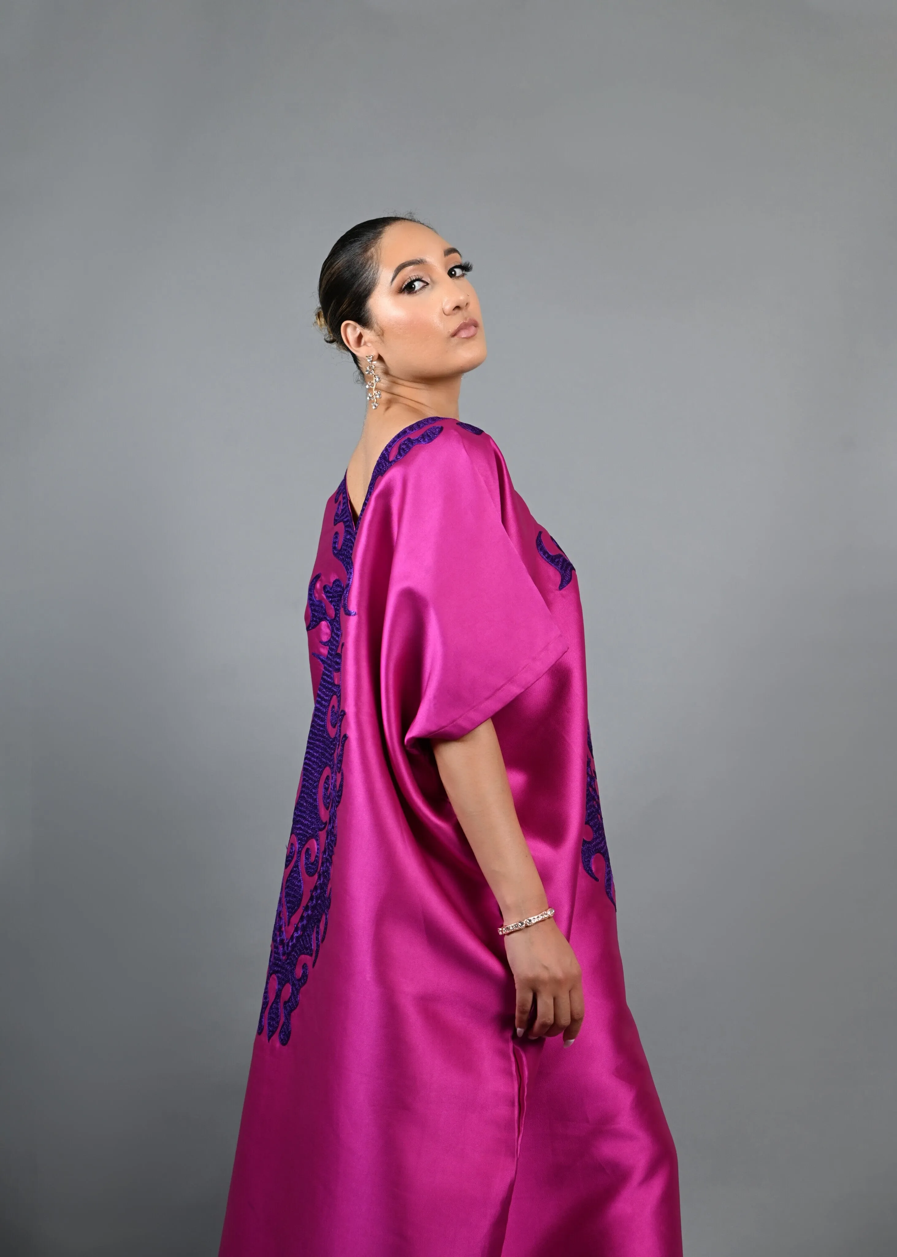 Soso Boubou (pink color with purple embroidery) -African maxi dress