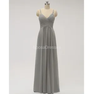 Spaghetti Straps Chiffon Grey Cheap Bridesmaid Dresses Online, WG582