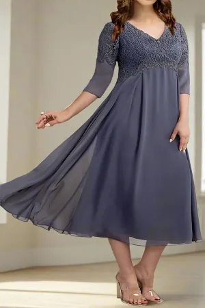 Stormy A-Line V Neck Chiffon Mother of the Bride Dresses with Lace Appliques