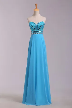 Strapless Long Beaded Open Back Chiffon Modest Prom Dress OK36
