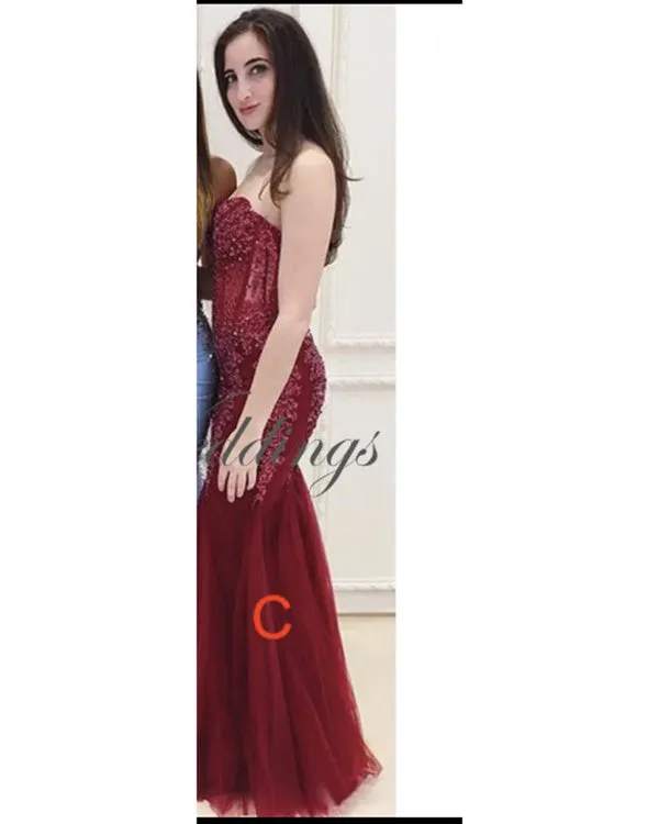 Strapless See Through Mermaid Lace Prom Dress 2020
