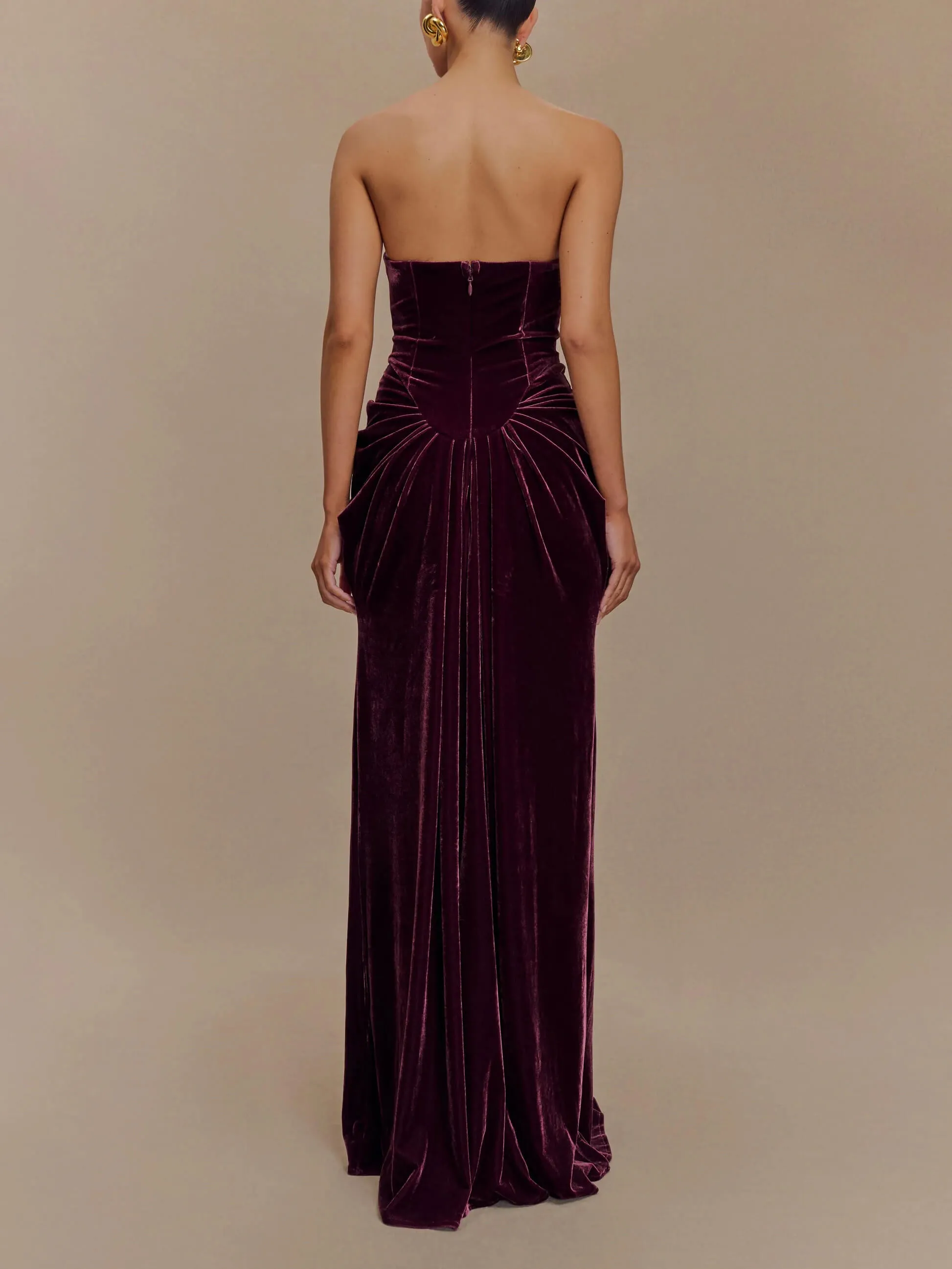 Strapless Velvet Maxi Dress - Plum